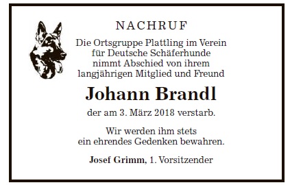 Nachruf Hans Brandl